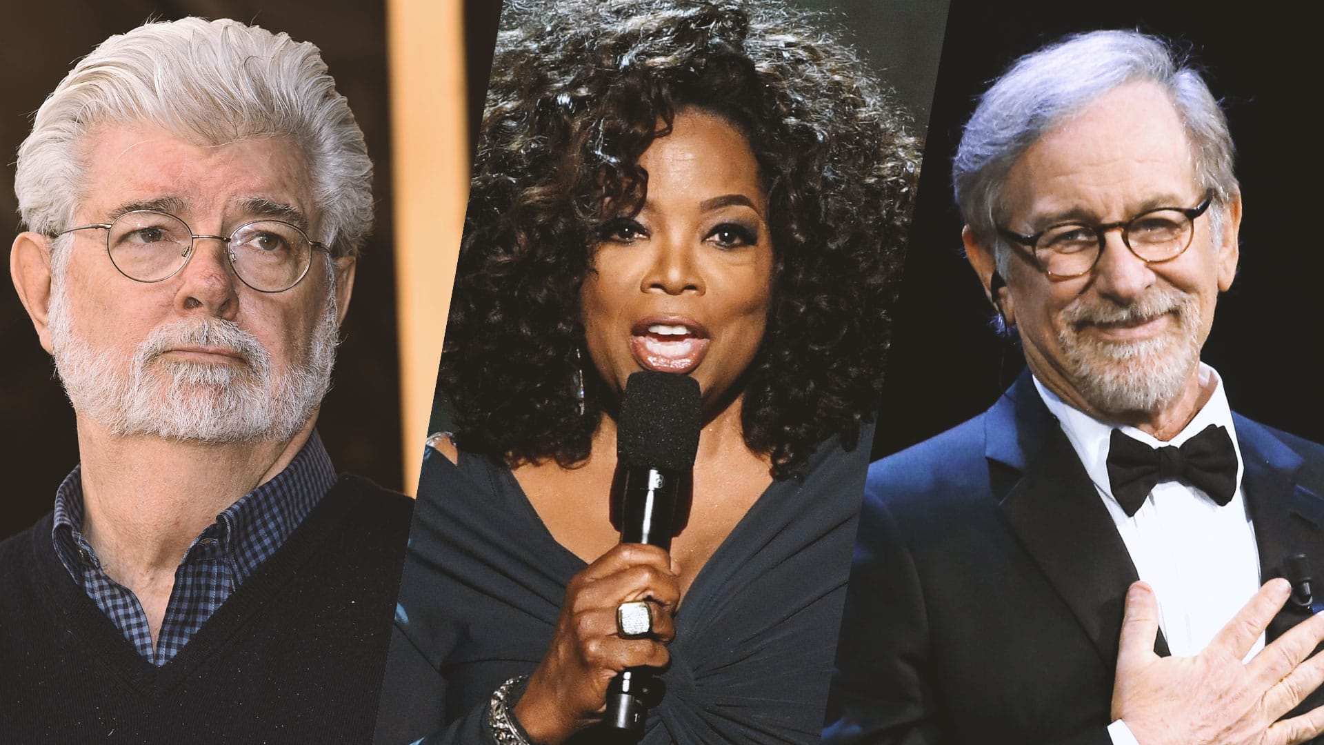 George Lucas, Oprah Winfrey und Steven Spielberg (v.l.): Sie sind unter der Top 10 der reichsten Promis der USA.