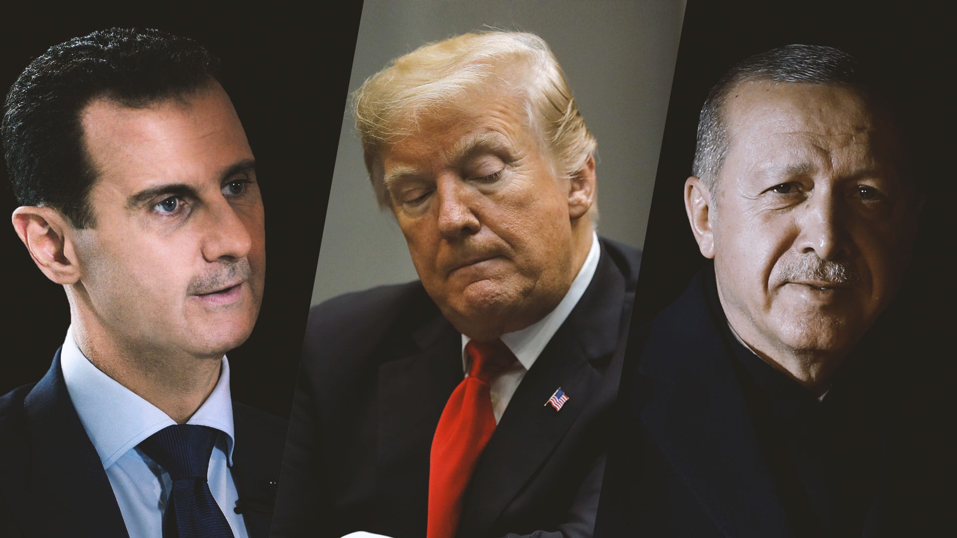 Der syrische Machthaber Bassar al-Assad (l.), US-Präsident Donald Trump (m.) und der türkische Präsident Recep Tayyip Erdogan (r.): Die Türkei und der syrische Machthaber würden vom Abzug der US-Truppen in Syrien profitieren.