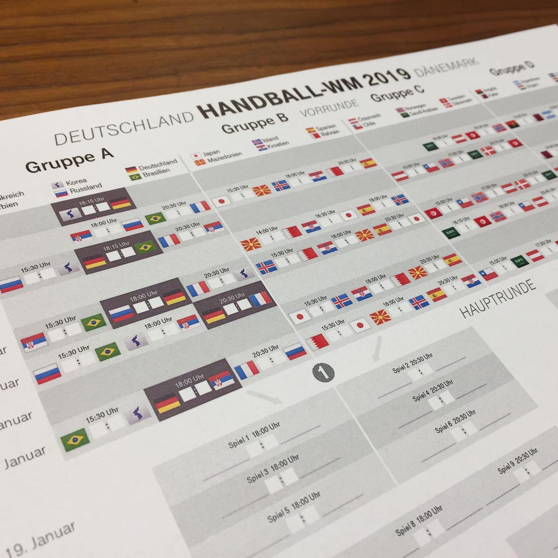 Handball-WM 2019 Hier gibt es den Spielplan als PDF zum Ausdrucken