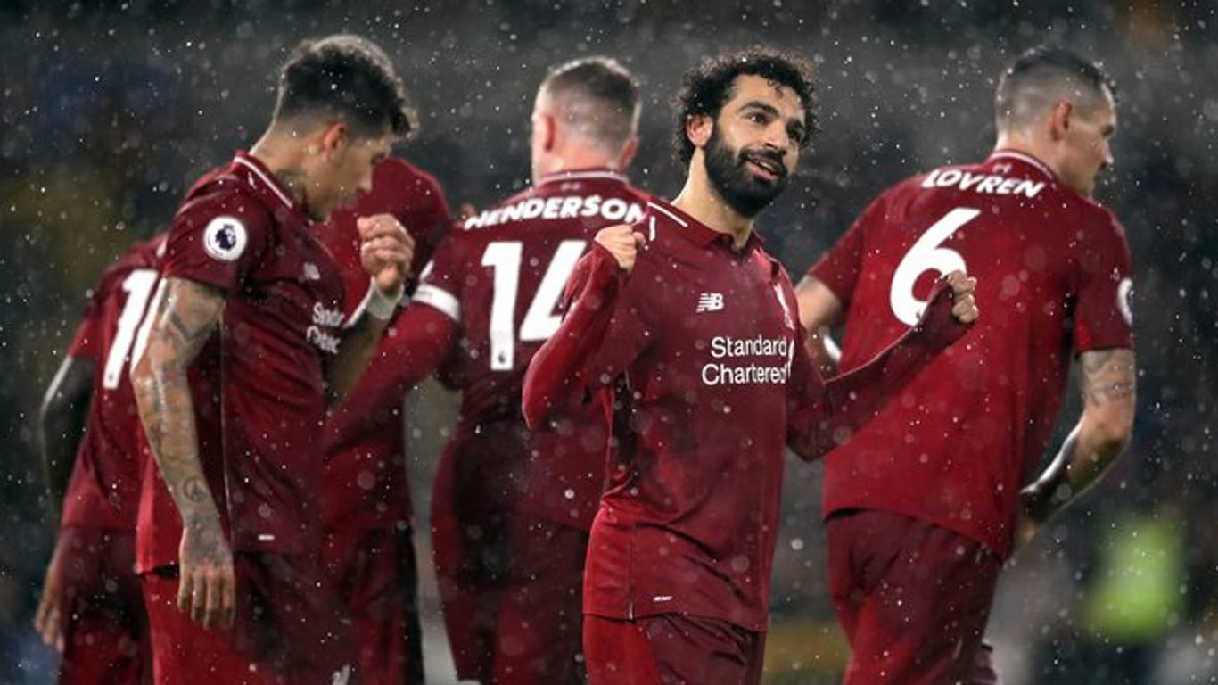Liverpools Mohamed Salah freut sich über sein Tor zum 1:0 gegen Wolverhampton.