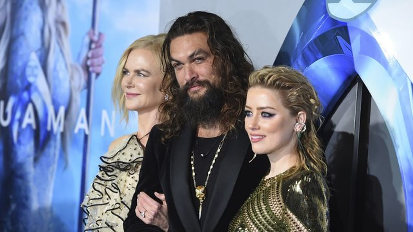 Nicole Kidman (l-r), Jason Momoa und Amber Heard bei der Premiere von "Aquaman" in Hollywood.