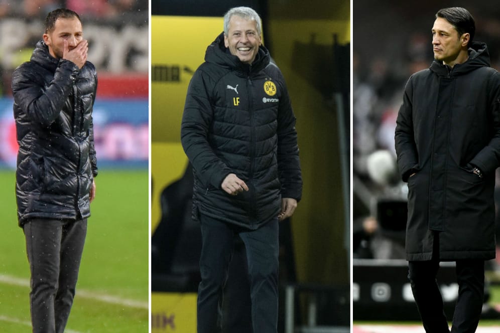 Gefühlswelten: Dortmunds Trainer Favre (M.), Schalkes Tedesco (li.) und Bayerns Kovac.