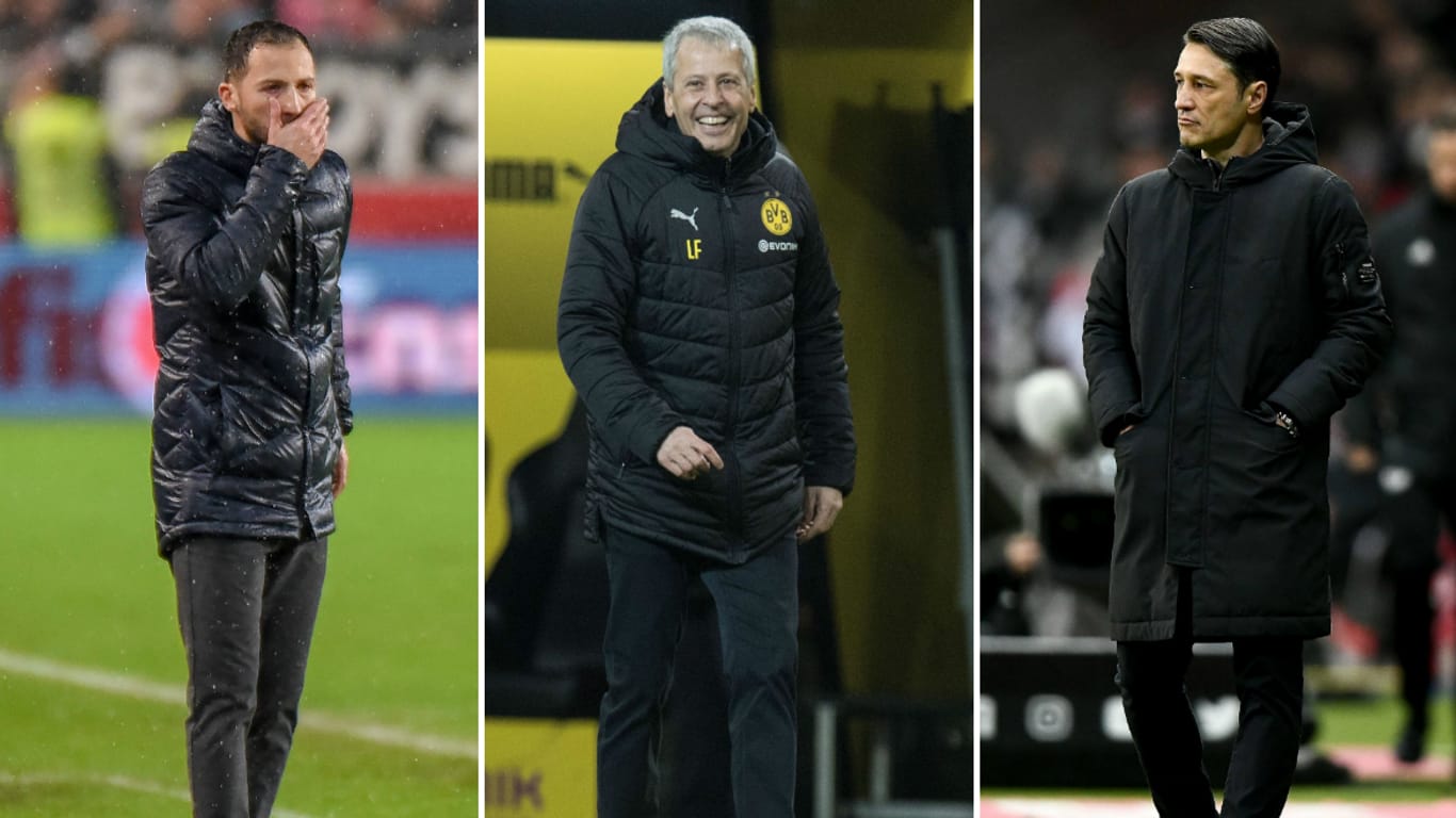 Gefühlswelten: Dortmunds Trainer Favre (M.), Schalkes Tedesco (li.) und Bayerns Kovac.