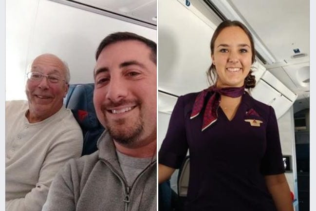 Stolzer Papa, glückliche Tochter: Hal Vaughan (l.) begleitete seine Tochter über Weihnachten durch die USA. Fluggast Mike Levy (2.v.r.) machte auf die Geschichte aufmerksam.
