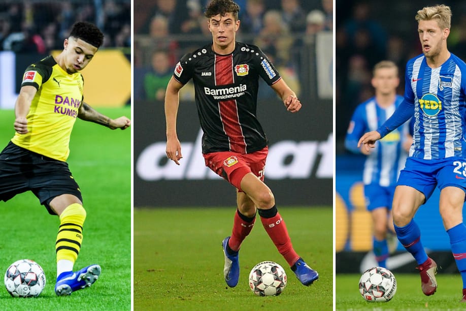 Hoffnungsträger: Sancho, Havertz, Maier (v. li.).