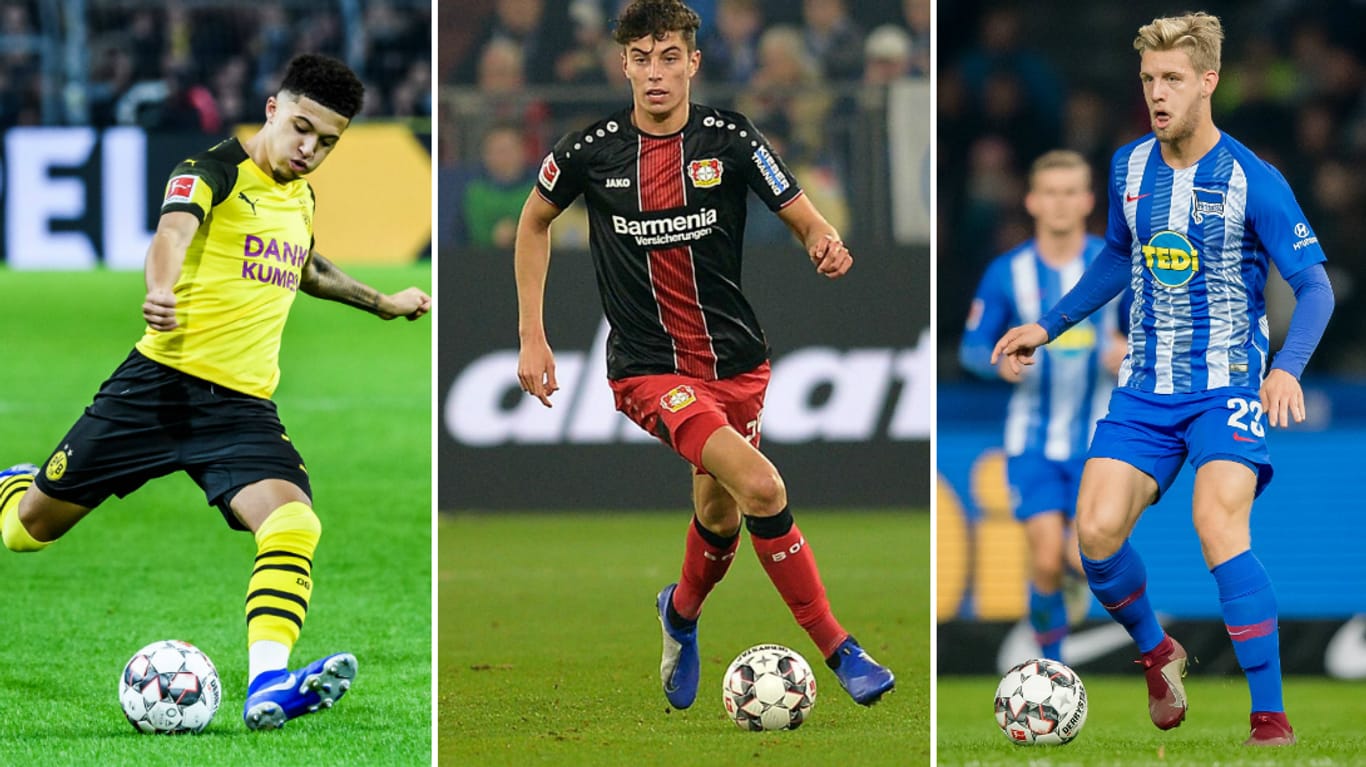 Hoffnungsträger: Sancho, Havertz, Maier (v. li.).