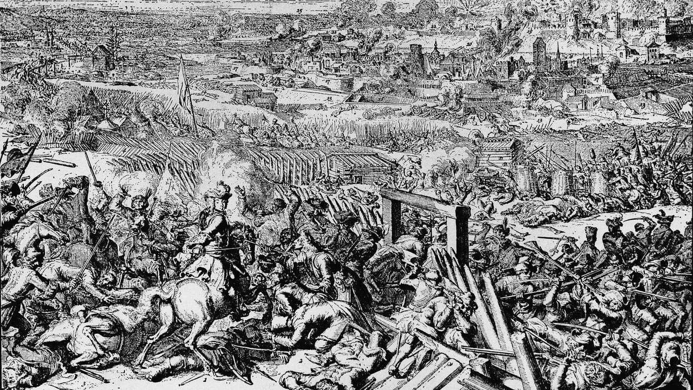 Schlacht bei Narwa im Jahr 1700: Schwedische Truppen unter der Führung von König Karl XII. von Schweden schlagen die russische Übermacht.