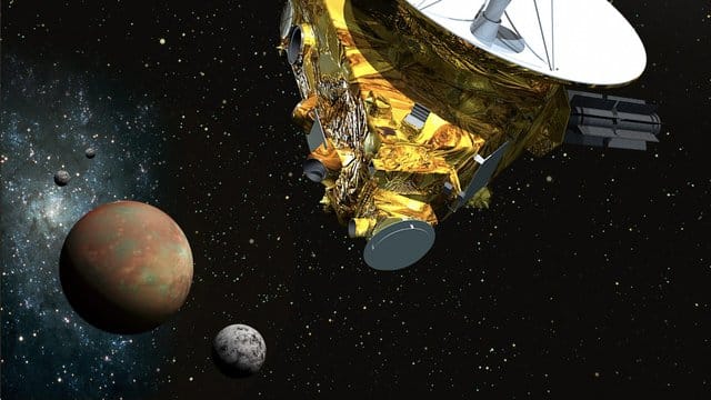 Die Illustration zeigt die Nasa Sonde New Horizons beim Vorbeiflug am Kleinplaneten Pluto.