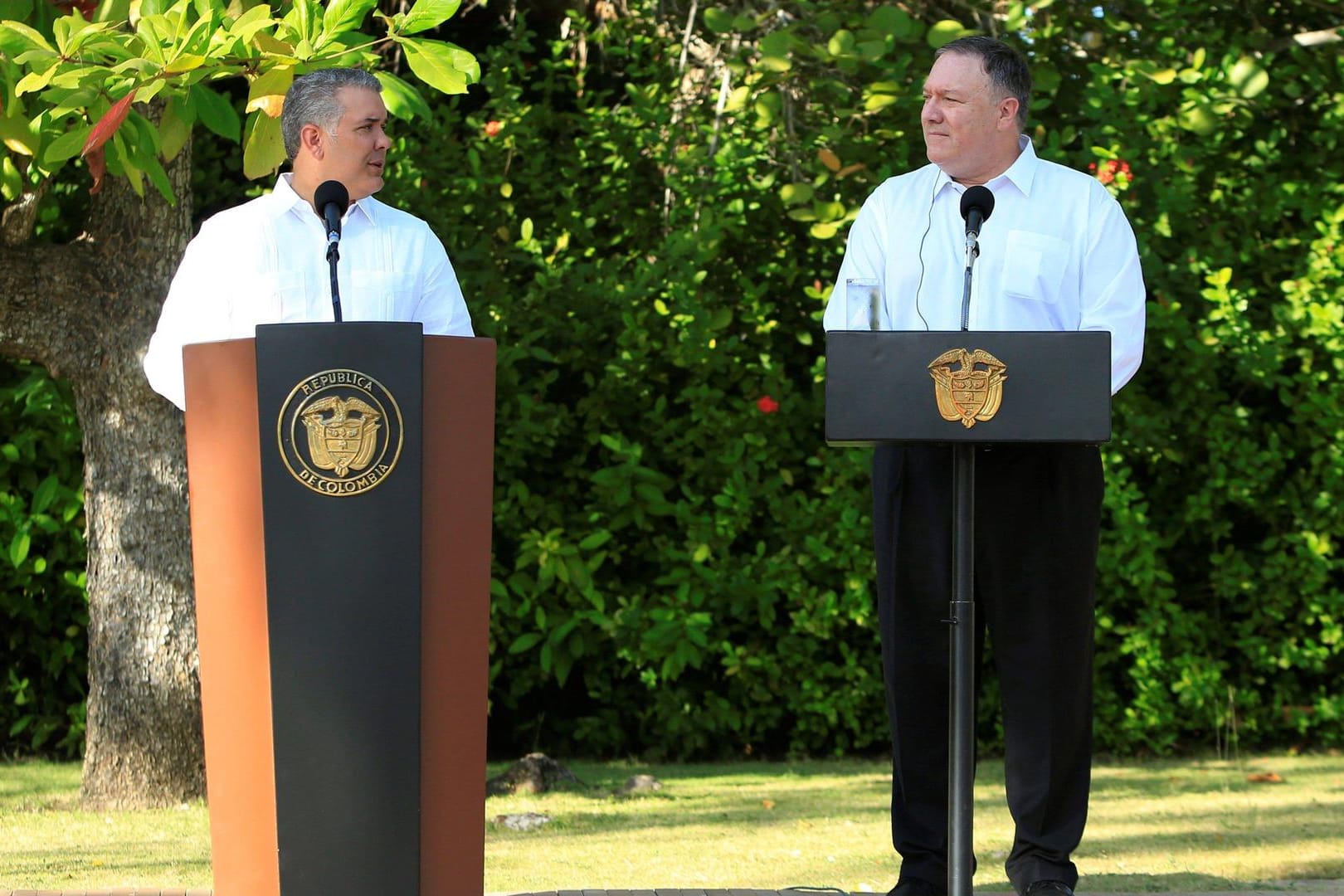 Kolumbiens Staatschef Iván Duque und US-Außenminister Mike Pompeo: In Kolumbien erklärten sie, sich für die Wiederherstellung der Demokratie in Venezuela einsetzen zu wollen.