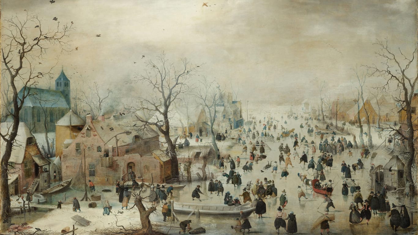 Gemälde von Hendrick Avercamp (um 1608): Die Kleine Eiszeit sorgte dafür, dass viele Kanäle in den Niederlanden während der kühleren Jahreszeiten zugefroren waren.