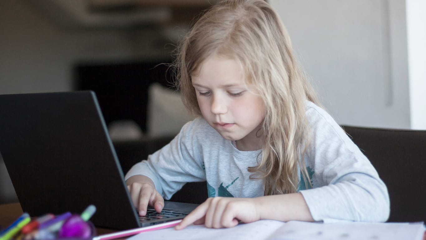 Ein Mädchen lernt vor einem Rechner (Symbolbild): Die Web-Individualschule gibt Unterricht per Skype.