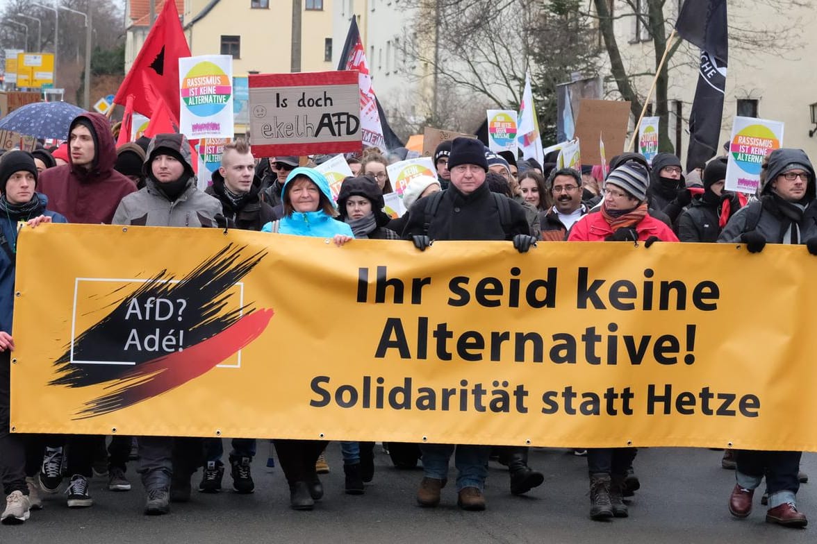 Klare Positionierung: Demonstranten am Rande des AfD-Parteitags bezogen deutlich Stellung.