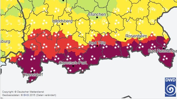 Im Süden Bayerns gilt die höchste Unwetter-Warnstufe.