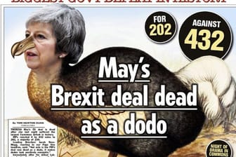 Nach der Niederlage für Mays Brexit-Deal titelt die "Sun": ""Mays Brexit-Deal ist so tot wie ein Dodo."