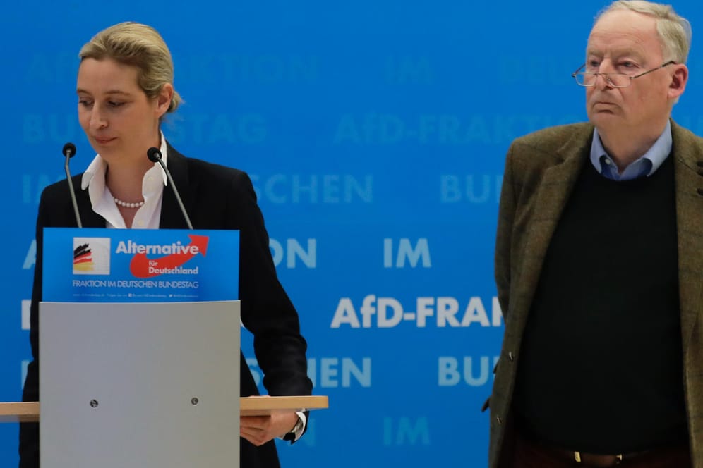 Nachdem der Verfassungsschutz die AfD zum Prüffall erklärt hat, geben die Fraktionsvorsitzenden Alexander Gauland und Alice Weidel eine Pressekonferenz.
