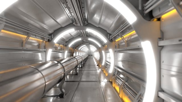 Eine künstlerische Darstellung zeigt die Röhre der neuen Anlage, die in einem 100 Kilometer langen ringförmigen Tunnel teils unter dem Genfer See verlaufen soll. Eine künstlerische Darstellung zeigt die Röhre der neuen Anlage, die in einem 100 Kilometer langen ringförmigen Tunnel teils unter dem Genfer See verlaufen soll.
