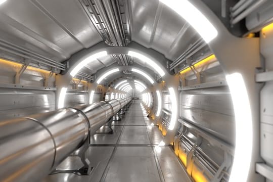 Eine künstlerische Darstellung zeigt die Röhre der neuen Anlage, die in einem 100 Kilometer langen ringförmigen Tunnel teils unter dem Genfer See verlaufen soll.