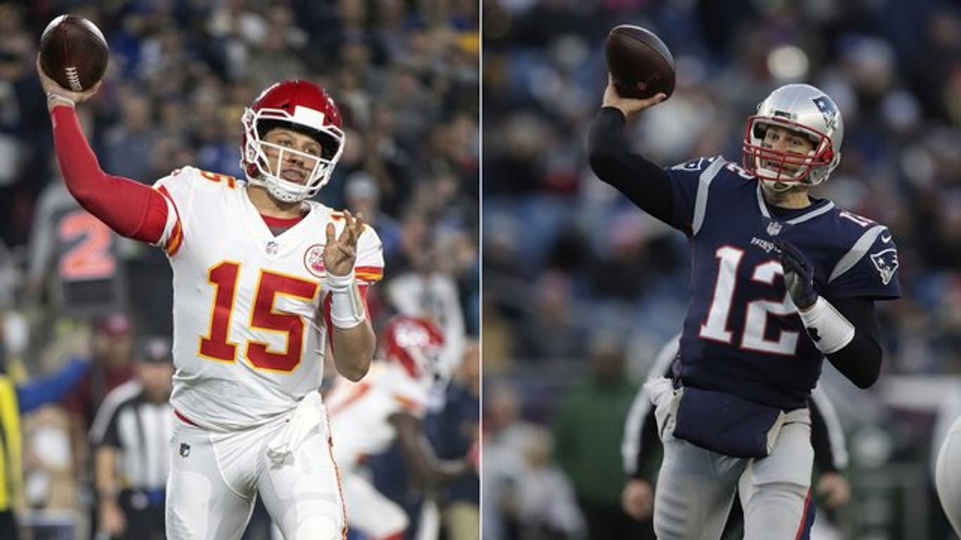 Treffen im NFL-Halbfinale aufeinander: Patrick Mahomes (l) und Tom Brady.