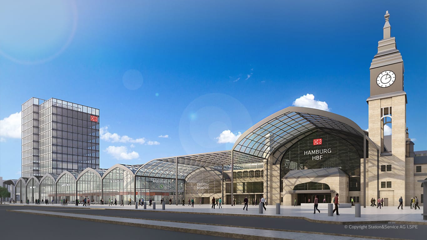 Hamburger Hauptbahnhof: Die Visualisierung zeigt eine Variantenstudie der geplanten Erweiterung des Hauptbahnhofs.