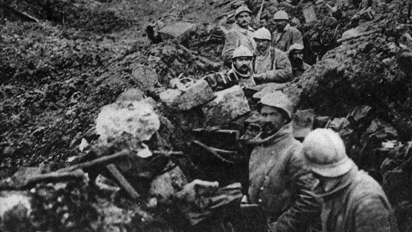 German trench converted into French trench after recapture of Fort Douaumont Verdun A trench once