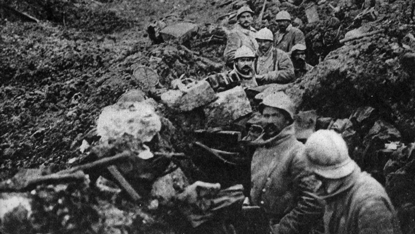 German trench converted into French trench after recapture of Fort Douaumont Verdun A trench once