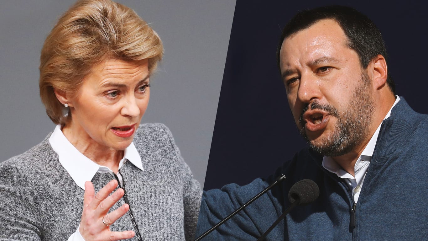 Von der Leyen und Salvini: Zwischen Deutschland und Italien entbrennt Streit um die Mittelmeer-Mission "Sophia".