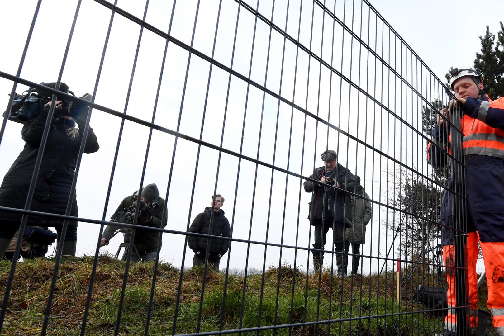 Ein Zaunelement auf der Baustelle: Dänemark startet den Bau des Wildschweinezauns entlang der dänisch-deutschen Grenze zur Abwehr der Afrikanischen Schweinepest.