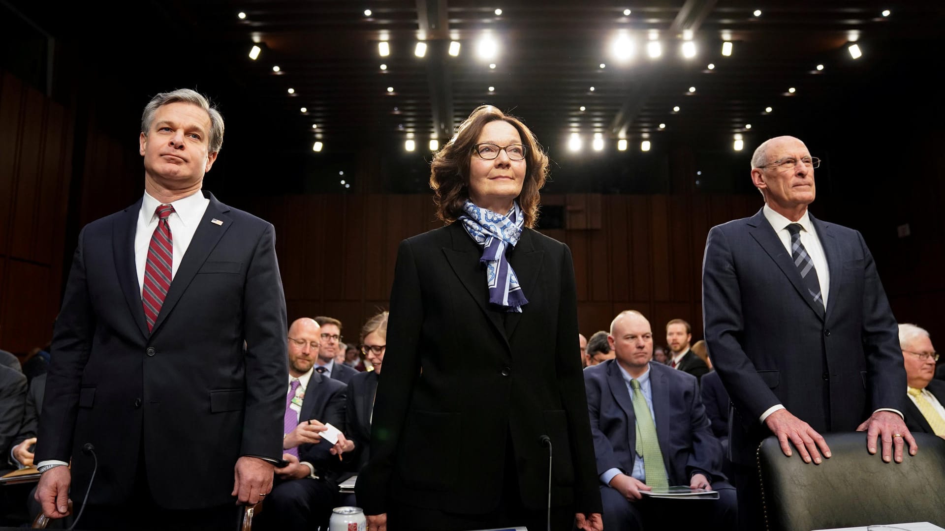 Behördenchefs Wray, Haspel, Coats vor dem Senat: Die Prioritäten der Geheimdienste und des Sicherheitsapparats haben sich verschoben.