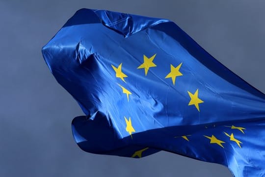 Europafahne vor dem Europäischen Parlament in Straßburg.
