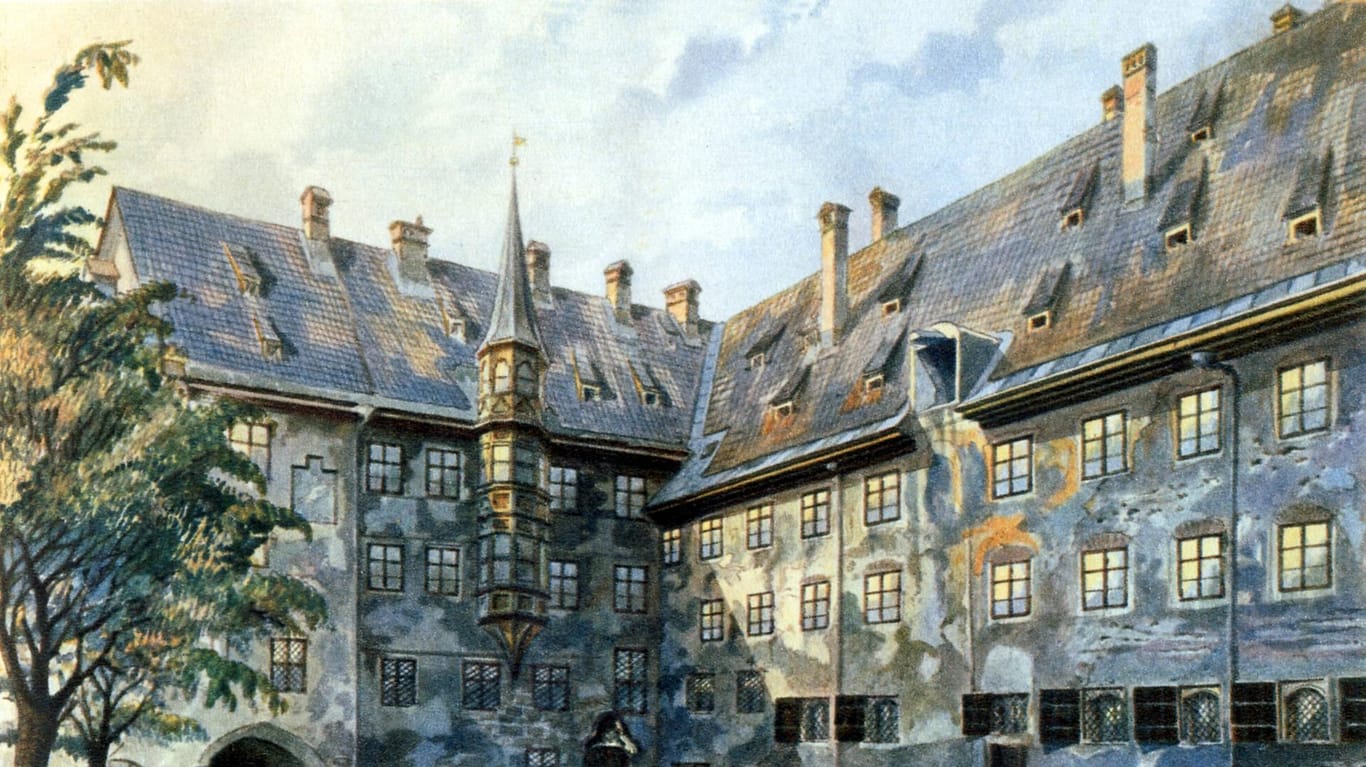 Ein Aquarell von Adolf Hitler: Das Bild von 1914 zeigt den Hof einer alten Residenz in München. Ähnliche Werke des Diktators werden jetzt versteigert.