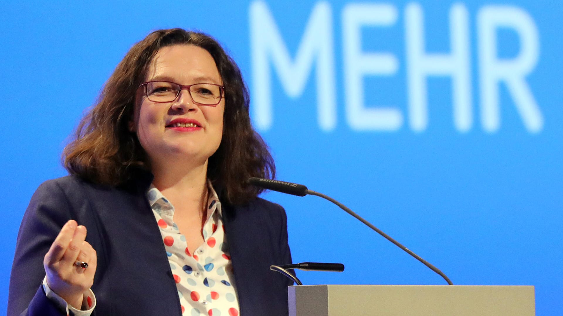 Andrea Nahles (SPD), Vorsitzende, spricht auf dem Deutschen Arbeitgebertag 2018 (Archivbild).