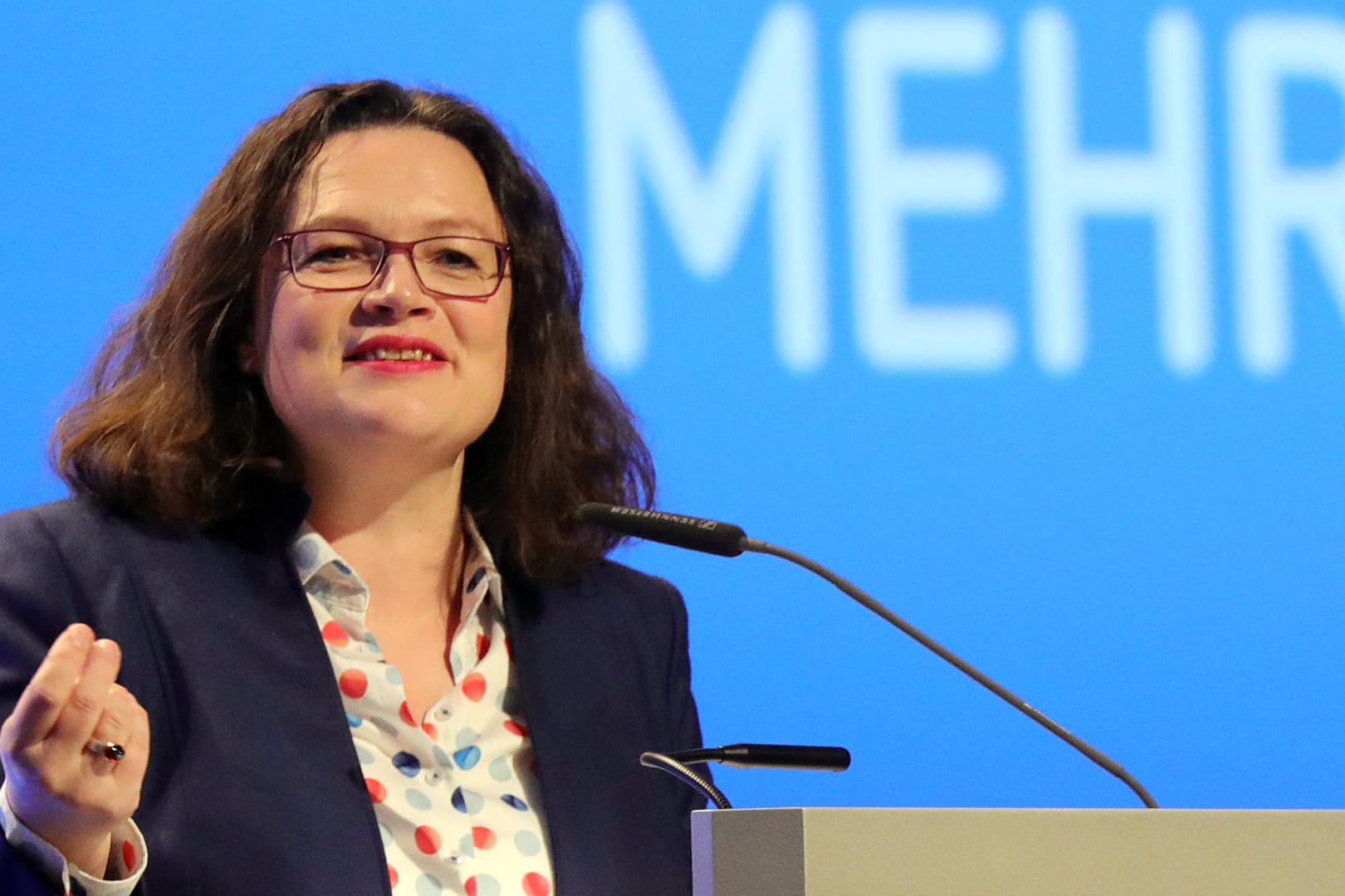 Andrea Nahles (SPD), Vorsitzende, spricht auf dem Deutschen Arbeitgebertag 2018 (Archivbild).