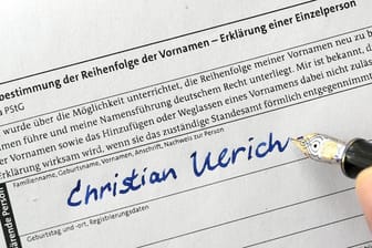 Eintragung auf dem Formular "Neubestimmung der Reihenfolge der Vornamen - Erklärung einer Einzelperson".