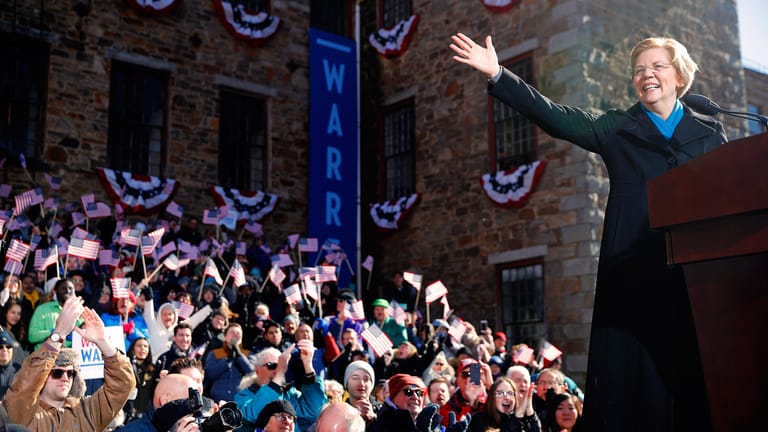 Elizabeth Warren bei der Verkündung ihrer Kandidatur in Lawrence, Massachusetts