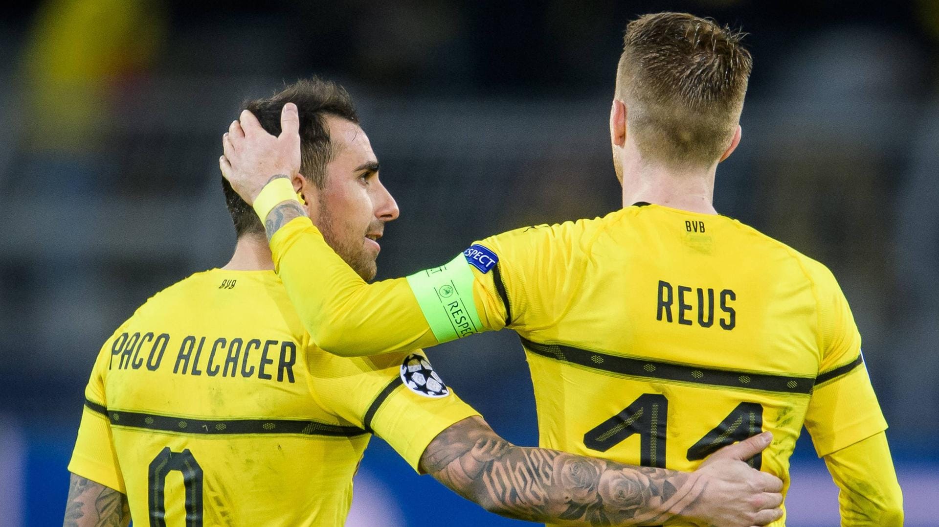 Paco Alcacer (l.) und Marco Reus: Die beiden Offensivstars müssen gegen Tottenham zugucken.