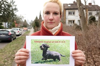 Dackel vermisst: Maxi Schwebig, Tochter der Hundehälterin, hält ein Bild mit dem vermissten Dackel «Schnipsel» in die Kamera. Sie organisiert die Suche nach der sieben Jahre alten Dackeldame.