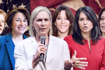 Wollen Präsidentin werden: Elizabeth Warren, Amy Klobuchar, Kirsten Gillibrand, Marianne Williamson, Tulsi Gabbard und Kamala Harris