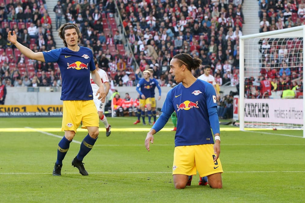 In Stuttgart: Leipzigs Yussuf Poulsen erzielte in der zweiten Hälfte seinen zweiten Treffer.