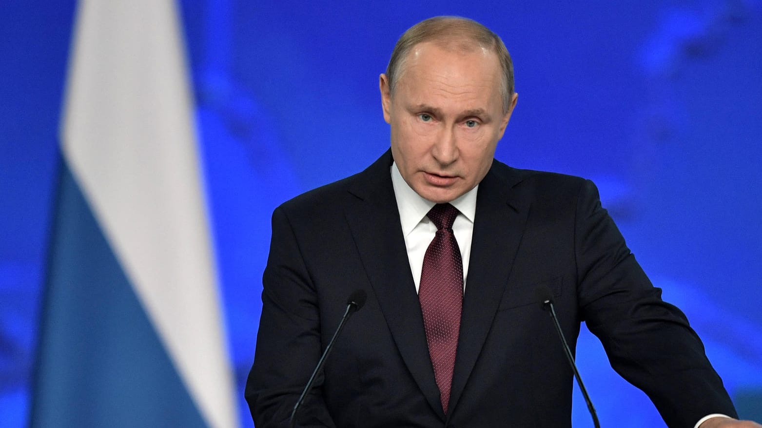 "Russland ist gerüstet": Wladimir Putin bei seiner 15. Rede an die Nation in Moskau. "Russland ist gerüstet": Wladimir Putin bei seiner 15. Rede an die Nation in Moskau.