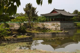 Rekonstruktion am Wolji-Teich: Nach der Entdeckung einiger Ruinen 1975 wurden in Gyeongju Pavillons eines zerstörten Palastes neu aufgebaut.