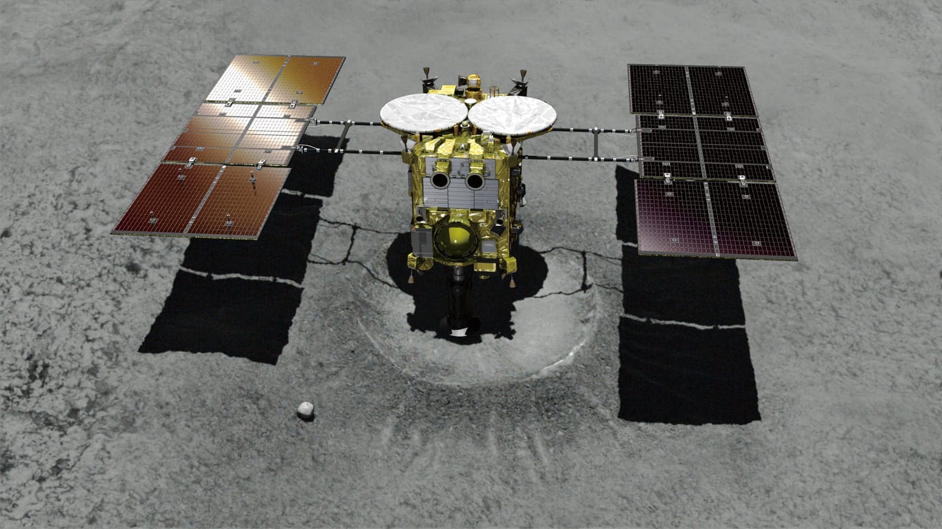 Grafische Darstellung der Raumsonde "Hayabusa2"