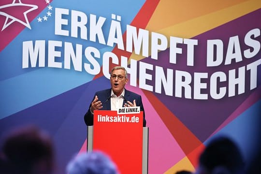 Bernd Riexinger bei seiner Rede auf dem Europawahl-Parteitag in Bonn.