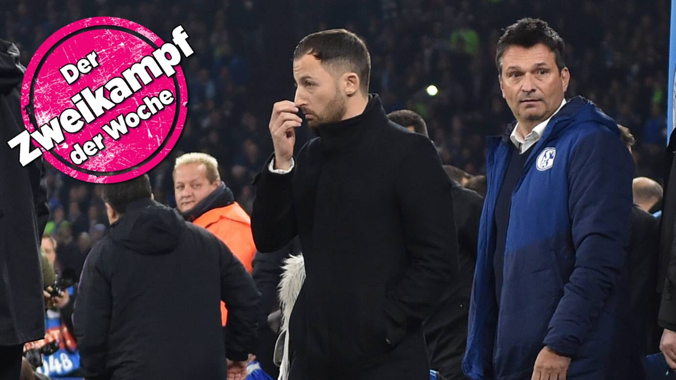 Trainer Domenico Tedesco und Manager Christian Heidel: Vergangene Saison führten sie Schalke auf Platz zwei, diese Saison derzeit auf einen enttäuschenden 14. Platz.