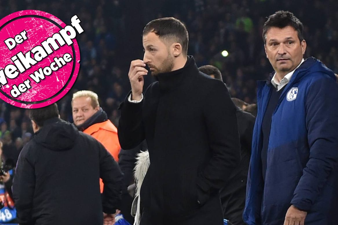 Trainer Domenico Tedesco und Manager Christian Heidel: Vergangene Saison führten sie Schalke auf Platz zwei, diese Saison derzeit auf einen enttäuschenden 14. Platz.