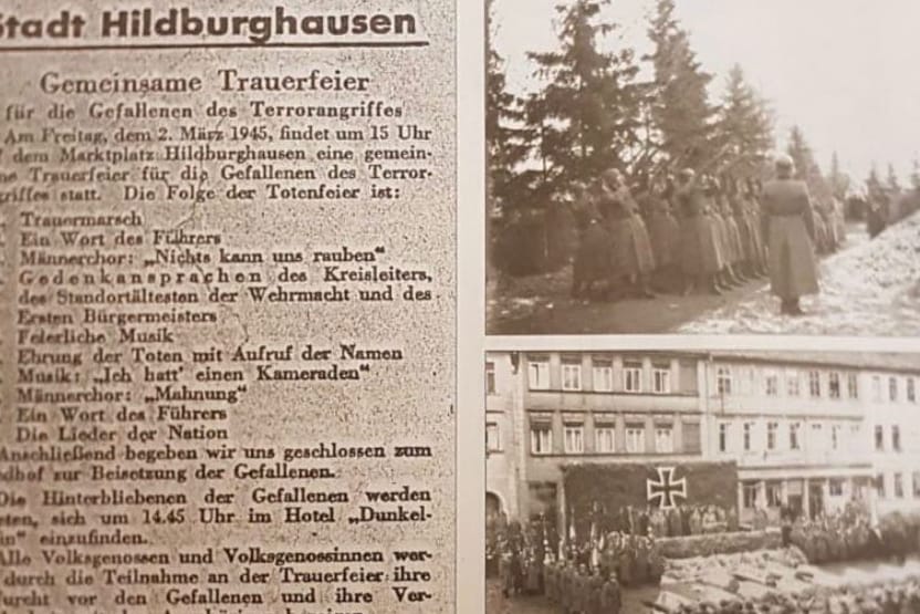 In dem Amtsblatt der Stadt Hildburghausen ist eine NS-Anzeige zu sehen: Die Darstellungen dort bleiben unkommentiert.