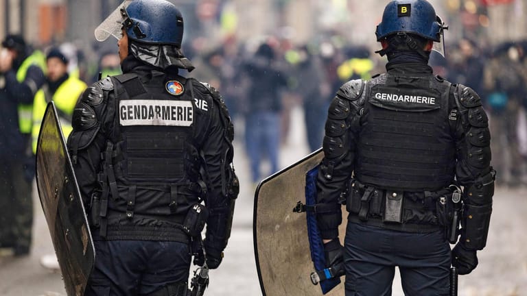 Polizisten bei einer Demonstration der "Gelbwesten" in Paris: Für den Einsatz von Gummigeschossen stehen die Einsatzkräfte in der Kritik.