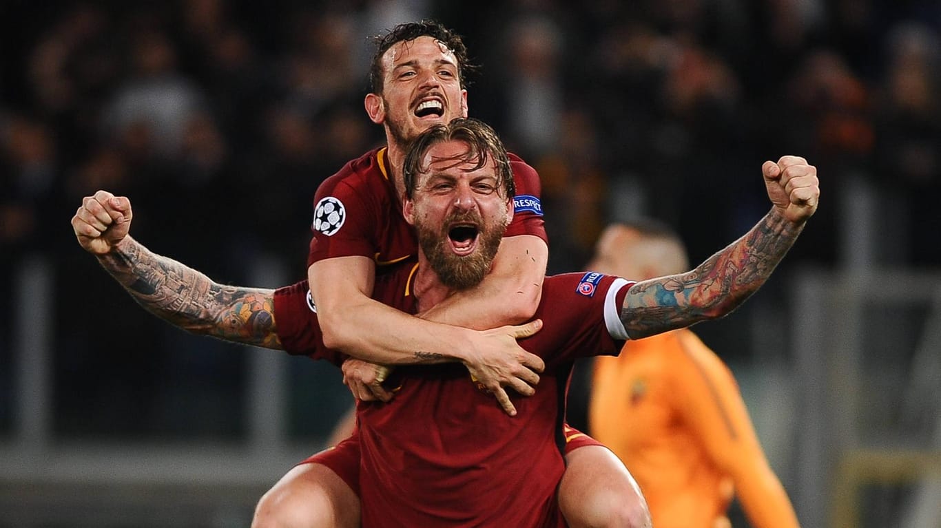 Grenzenloser Jubel bei der AS Rom im April 2018: Die Italiener holten gegen den FC Barcelona ein 1:4 aus dem Hinspiel auf.
