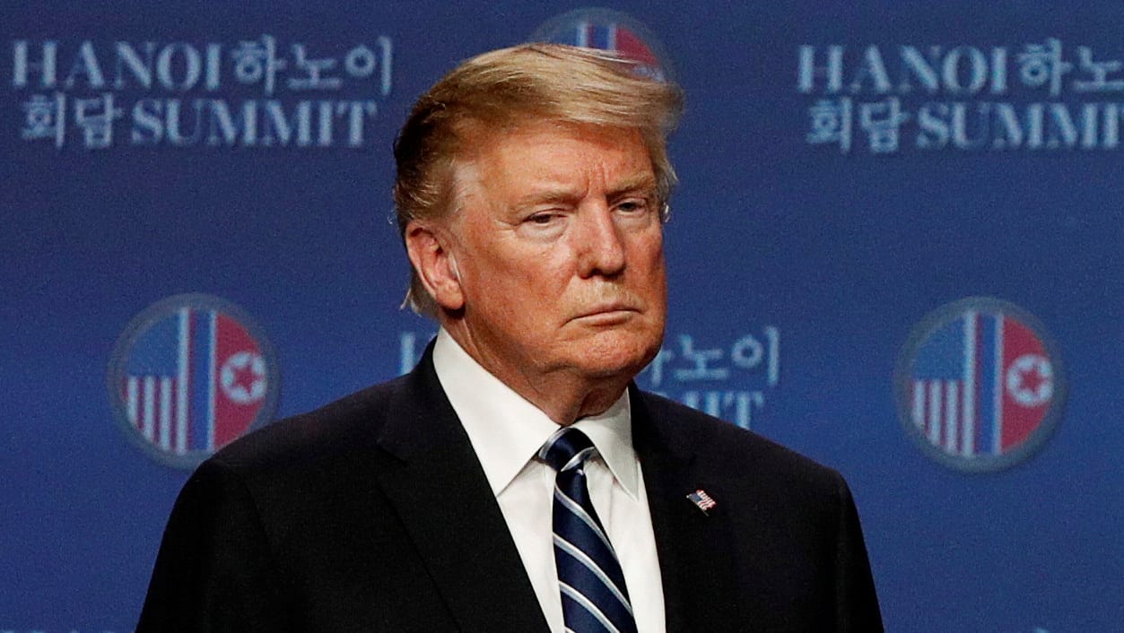 US-Präsident Donald Trump bei der Pressekonferenz in Hanoi: Ursprünglich wollte er mit Kim Jong Un gemeinsam auftreten.