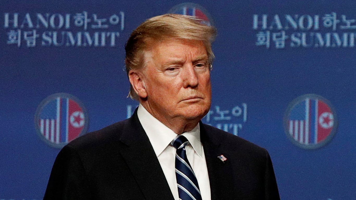 US-Präsident Donald Trump bei der Pressekonferenz in Hanoi: Ursprünglich wollte er mit Kim Jong Un gemeinsam auftreten.