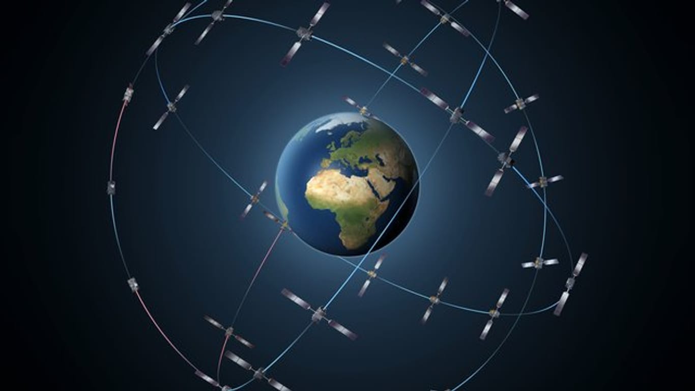 ESA-Illustration der aus 30 Satelliten bestehende Galileo-Konstellatio.